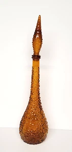 Vintage Empoli Italy Genie Bottle Amber Glass Hobnail 22" MCM - Picture 1 of 13