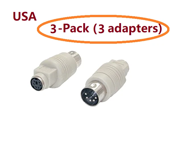PTC 3pcs Keyboard Adapter PS2 6pin Female to AT 5pin DIN Male Adaptor Cable/Cord - Image 1 of 2
