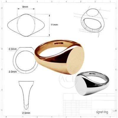 9ct Solid Yellow Gold Ladies Oval Signet Rings 11x9x2mm UK Hallmarked Bespoke - Image 1 of 4