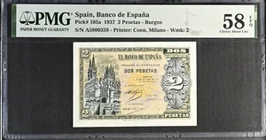 Spain 2 Pesetas 1937 PMG 58 - Picture 1 of 2
