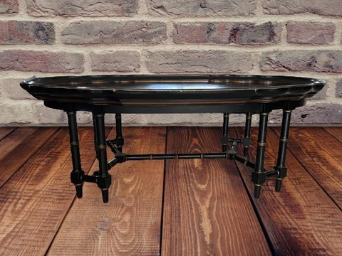 Rare Vintage Pie Crust Tray Coffee Table Maitland Smith Ebonized Hand Painted Cover