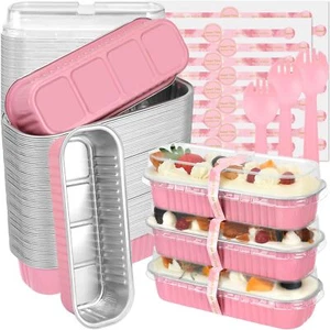 Mini Loaf Pans with Lids and Spoons 100 Pack Pink 6.8oz Rectangular Aluminum ... - Picture 1 of 7