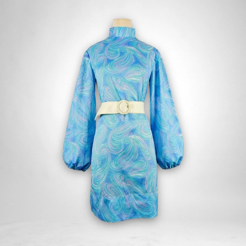 Vestido Vintage Años 70 Mangas Globo Azul Talla S Retro Boho Hippie Groovy Disco Foto 1 de 4