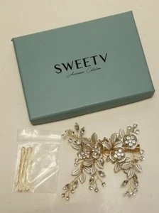 Hair Claw Rhinestones Crystal Hairpin Flowers and Leaves Hairpin Hair Clip - Picture 1 of 3