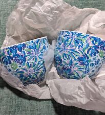 NEW Lilly Pulitzer Blue Floral Tea Coffee Cup Ceramic Mugs Pair 12 oz Set of Two