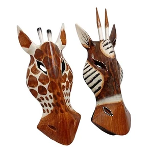 Jirafa Antílope Safari Animal Madera Máscaras Pared Decoración Escultura Set 02 Colgante - Imagen 1 de 11