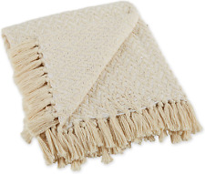 Modern Zig Zag Throw Blanket Woven Cotton, Hand-Knotted 2.5" Fringe, 50X60, Natu