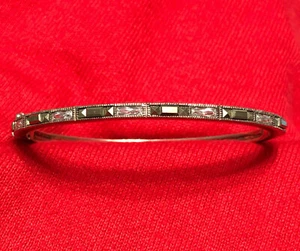 Sterling Silver 925 Marcasite Cubic Zirconia 6.75" Women's Bangle Bracelet - Picture 1 of 10