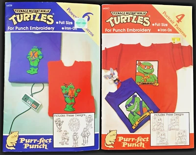 TMNT Teenage Mutant Ninja Turtles 2 Punch Embroidery Pattern Books NOS+ 1990 Vtg - Image 1 of 4