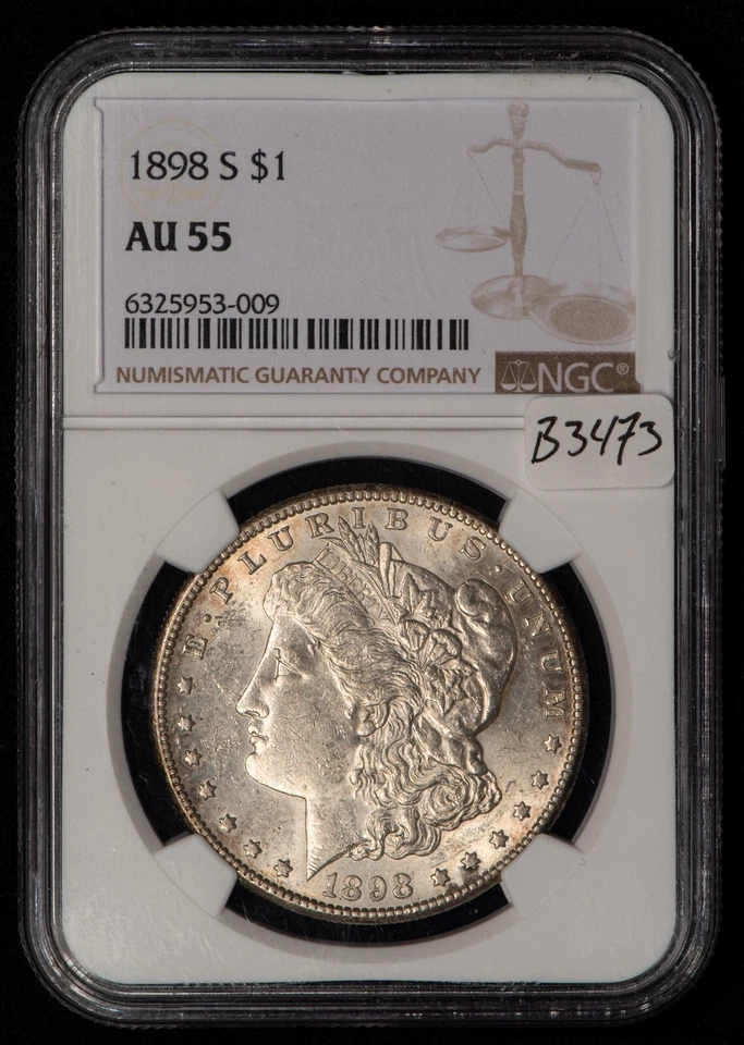 1898-S $1 Morgan Silver Dollar - Strong Luster - PQ Coin - NGC AU 55 - SKU-B3473 - Image 1 of 4