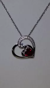 KAY Jewelers Sterling Silver Heart Shaped Ruby & White Sapphire Necklace (18") - Picture 1 of 5