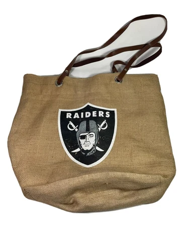 Vintage Oakland Raiders Woven Tote Bag Eye Patch & Shield Logo Snap Closure Cover