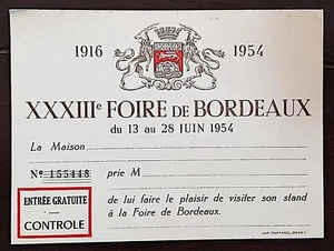 FOIRE DE BORDEAUX: CARTE D'ACHETEUR, XXXV FOIRE de BORDEAUX 13 au 28 Juin 1954. - Imagen 1 de 1