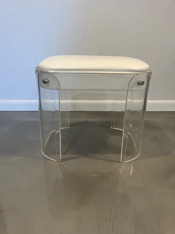 70’s Modernist Thick Curved Lucite Vanity Stool Bench Cover