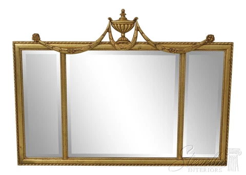 58857EC: ETHAN ALLEN Adam Design 3 Panel Gold Over Mantle Mirror Cover