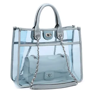 Dasein 2-in-1 Classic Blue Clear Transparent Tote with Twist Lock Design Handbag - Picture 1 of 2