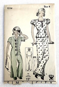 Vintage 30er NRA Symbol Einfachheit Mädchen schlafender Pyjama Gr. 4 Brustumfang 23 komplett - Bild 1 von 9