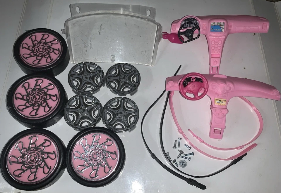 芭比娃娃汽车 ~ 可转换替换件安全带、窗户、轮胎和轮辋 — 第 1/1 张图片