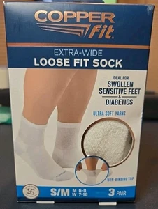 Copper Fit (3 Pairs) White Unisex Socks Size S/M Extra Wide Loose Fit. - Picture 1 of 2