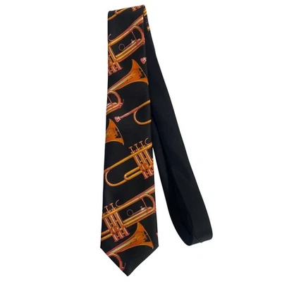 Vintage Ralph Marlin Neck Tie Musical Instrument Trumpet Print Novelty Jazz - Image 1 of 4