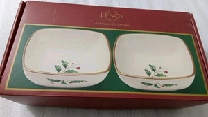 Lenox Holiday Set of 2 Holly Dipping Bowls New Open Box - Picture 1 of 4