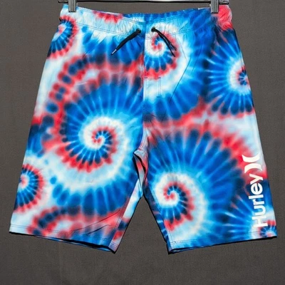 Hurley Logo 9.25" Inseam Boys' L American Spiral Deep Royal Blue Swim Trunks - Image 1 of 2