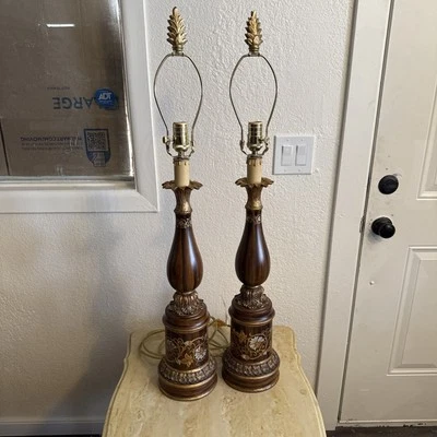 2 Beautiful Bradburn Gallery Hand-Painted Wood Lamps, East Indian Rosewood  - Image 1 of 4