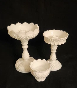Lote de 5 piezas de centro de mesa portavelas vintage Fenton blanco vidrio leche Hobnail - Imagen 1 de 18
