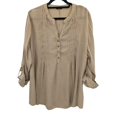 Top túnica Cocomo Pintuck mujer talla XL mangas con lengüeta enrollable Henley oficina neutral Foto 1 de 4