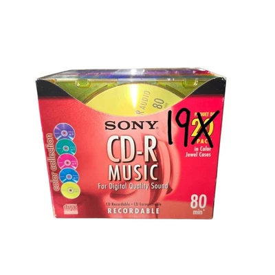 Paquete de 19 CD de música Sony CD-R estuches finos color joya 80 min 20CRM80LX2 ¡NUEVO!! Foto 1 de 4