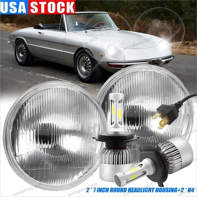 Pair 7" inch LED Headlights Hi/Lo Beam For Alfa Romeo Spider 1988-1994 DeSoto - Image 1 of 4