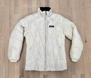 eDuck Puffer Coat Jacket Size Large Ivory Front Zip Pockets Long Sleeves Lined - Imagen 1 de 8