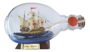 Botellero - SANTA MARIA Buddelschiff de vidrio/madera/latón 15 x 9 cm - Imagen 1 de 1