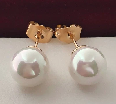 Luxus Perlen Ohrringe Ohrstecker 750er Rolled Gold 18K vergoldet 9 mm - Bild 1 von 4