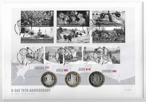 2019 D-Day 3-Coin .925 Silver Proof £2 Cover IoM Churchill Montgomery George VI - Picture 1 of 5