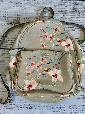 GUESS  Floral Neutral Tan Multi Mini Backpack/Shoulder Bag - Image 1 of 4