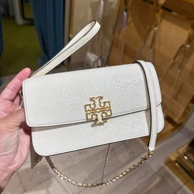 Tory Burch Britten Chain Wallet Wristlet Crossbody 176902 Light Cream, $398 - Image 1 of 4