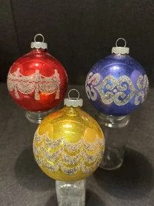 3 adornos navideños vintage SHINY BRITE plantilla de vidrio de mercurio brillo mica - Imagen 1 de 10
