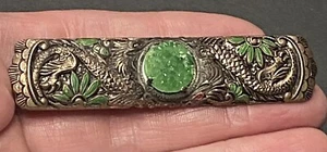 Chinese Filigree Brooch Pin With Green Stone - Picture 1 of 7