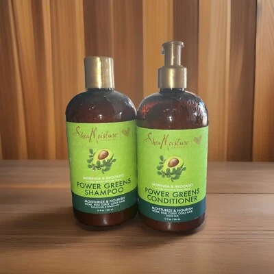 Shea Moisture Power Greens Shampoo  Conditioner Lot Moringa Avocado Curly Hair - Image 1 of 4