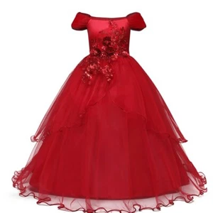 Kids Girl Weddings Pearl Petals Girl Christmas Dress Princess Party Frock Tulle - Picture 1 of 28
