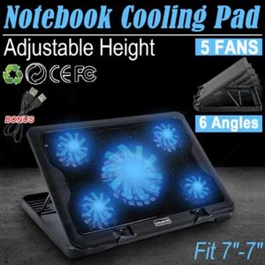 Adjustable Height Laptop Notebook Cooling Pad 5 Fans LED Fit 7"-17" Stand USB OZ - Picture 1 of 12