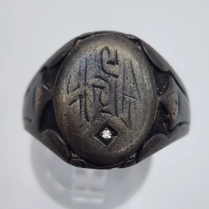 Antique Sterling Tiny Diamond: ASM / ASN Mono - Men's Signet Ring - 11.5 - As Is - Picture 1 of 18