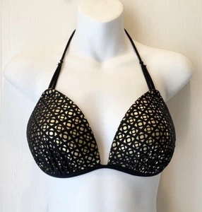 New Venus Triangle Push Up String Bikini Top Black Gold Detail D - Picture 1 of 4