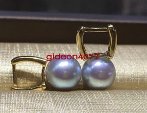 Hermosos Pendientes Gancho Plata 9-8mm Perla Gris Cultivada Akoya Japonesa AAA++ - Imagen 1 de 4