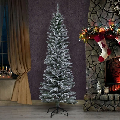 Slim Christmas Tree Pencil Flocked White Black 4/5/6/7/8 ft With Storage Box - Image 1 of 4