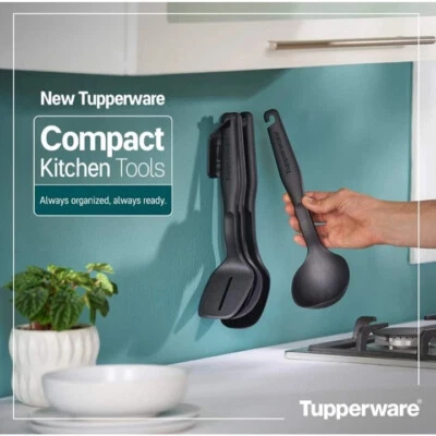 TUPPERWARE Compact Kitchen Tools 4pc Set (Spoon+Ladle+Spatula+Skimmer+Holder) - Image 1 of 4