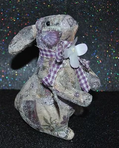 NEW DECOUPAGE BUNNY RABBIT FOLK ART FIGURINE Flower Butterfly Glittered - Picture 1 of 4