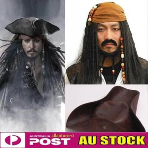 Pirates of the Caribbean Jack Sparrow Tri Corner Buccaneer Hat Wig Beard NEW - Picture 1 of 7