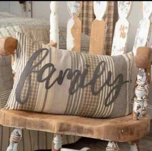 Sawyer Mill Charcoal Family PILLOW 14X22 Country Cottage Applique' White VHC - Picture 1 of 7